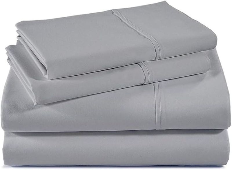 Sateen Egyptian Cotton Two Line Satin Stitch Duvet Cover Set - Duck Egg