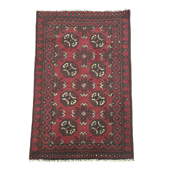 Handmade Dark Red &amp; Beige Afghan Akche Wool Rug - 114 x 76cm