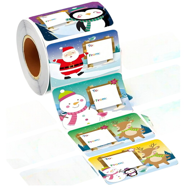 60-Piece Christmas Gift Tag Sticker Roll - Multicolor