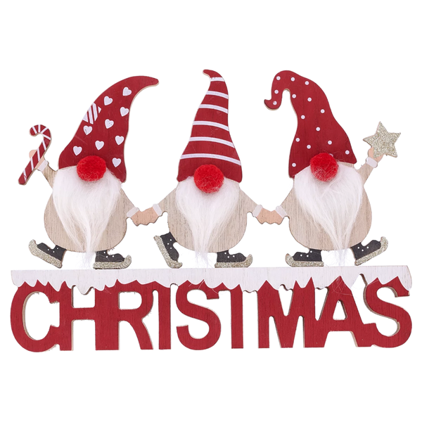 Season's Greetings Wooden Gnome Christmas Sign