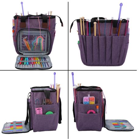 Iguohao Crochet Hook Case, Crochet Knitting Needle Storage Bag For Swing Crochet Hooks, Lighted Hooks, Needles(Up To 8) And Accessories, Purple Flowe
