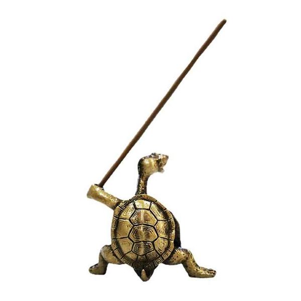 Turtle Incense Stick Holder Copper Alloy Decorative Figurine - Gold-Green