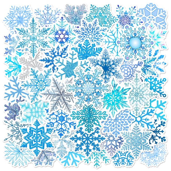 Snowflake Stickers - 100 Pcs Winter Snow Blue &amp; White Design Craft Stickers