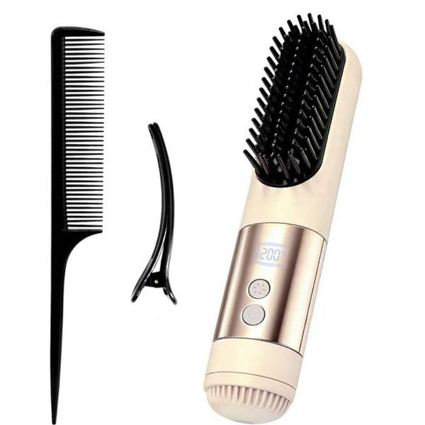 3Temp Fast Heat Ceramic Ionic Hairbrush, Portable Frizz Control, Beige