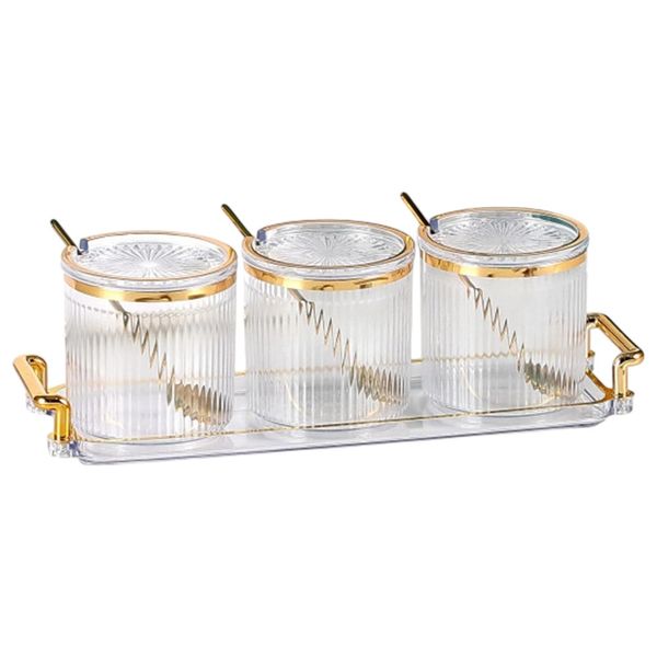 Luxury 3 Compartment Spice Jars With With Tray and Spoons