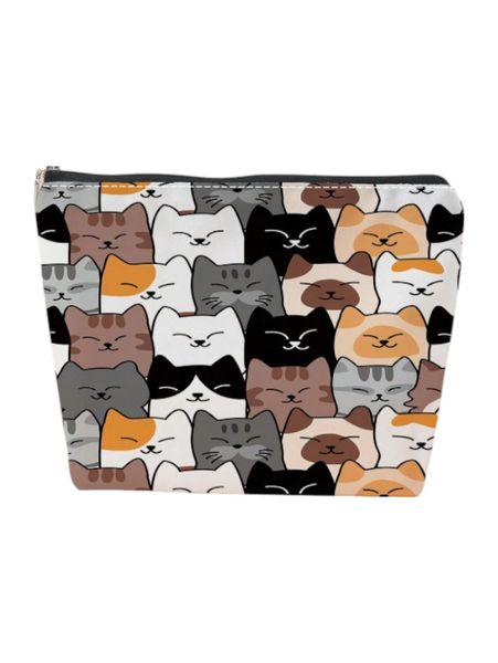 1 Piece - Charming Cat Print Cosmetic Bag - Multicolor