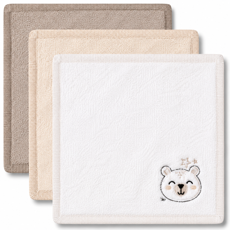 SQUIGGLE Baby 100% Cotton Embroidered Face Cloths (3 PACK) - Soft & Gentle