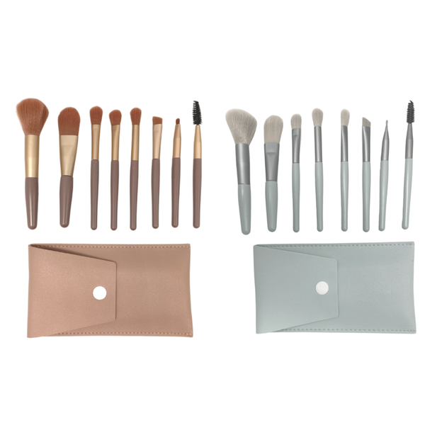 8 Piece Ultra-Soft Makeup Brush Set with Pouch - 2 Pack