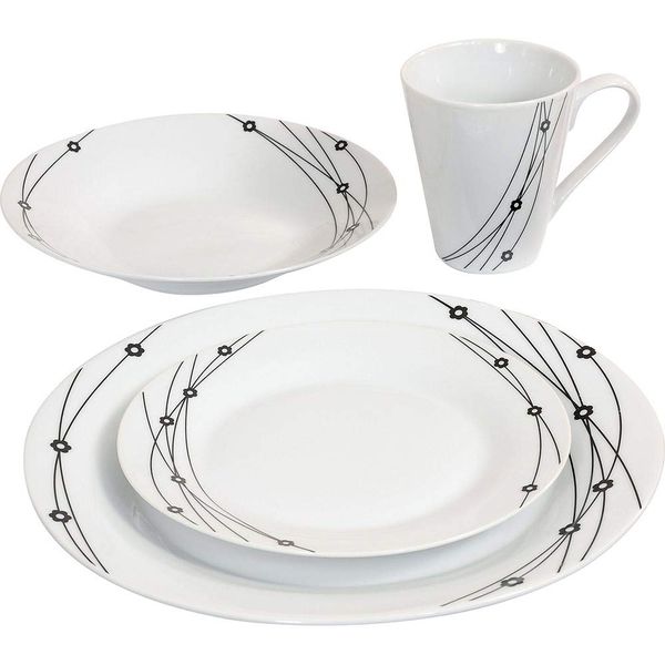16 Piece Dinner Set Bowl Plate Mug Soup Side Porcelain Cup(parallel import)