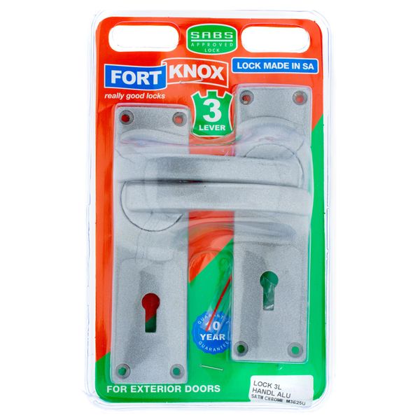 FORT KNOX 3-Lever Lockset Steel Lock Satin Chrome Handles Alu. Q:1 M3E25U