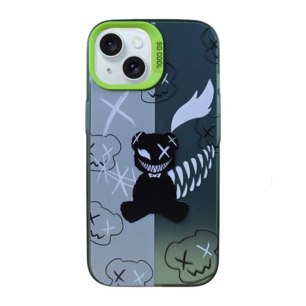 Mischievous Bear Phone Case Compatible With IPH 15 - Green