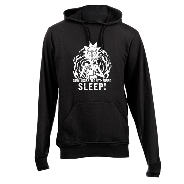 Black Brushed Cotton Hoodie - Rick and Morty Genius Dont Sleep
