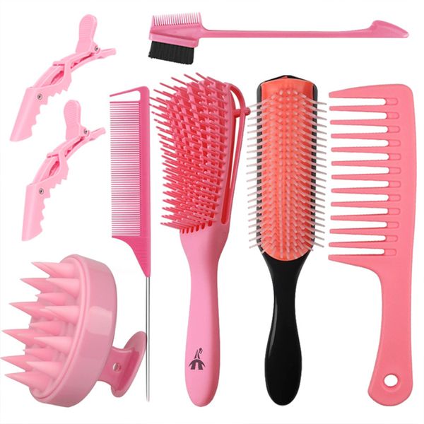 ALANES 8 Pieces Detangler Hair Brush Set for Wet Dry All Hair Types