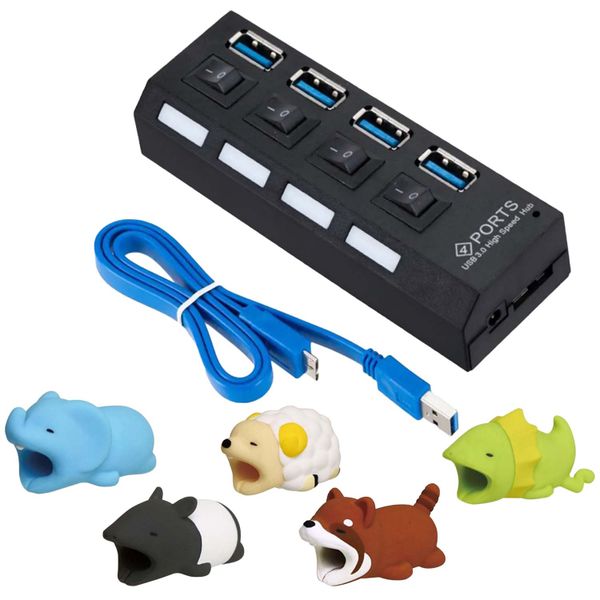 USB 3.0 Four-Port Hub With Small Animal Cable Organizers