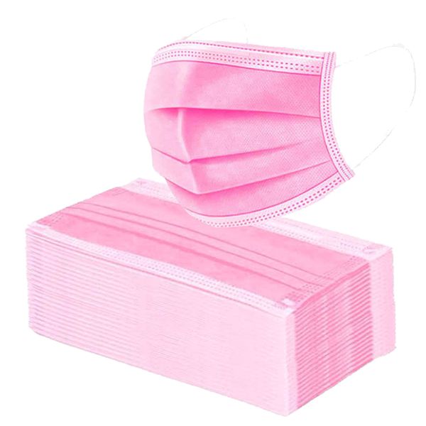 Face Masks Disposable 3Ply Protective Safety Mask - 50 Masks - Pink