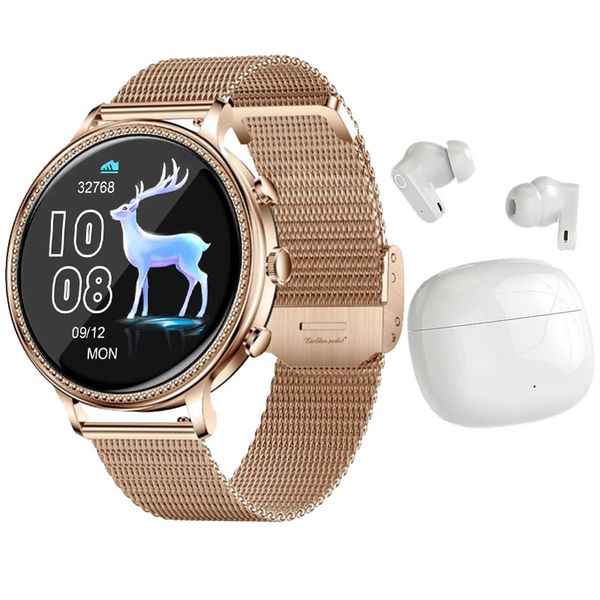 Golden Perfect Women's Smartwatch &amp; Earbuds Set - Elegant Luxury Gift