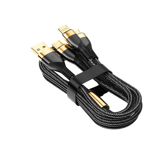 3-in-1 Gold-Plated Fast Charging Data Cable for Phones 5V Mobile Cable