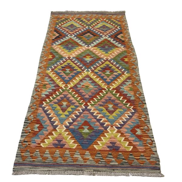206 x 87cm Nice Wool Hand Woven Afghan Kilim Chobi Runner Rug