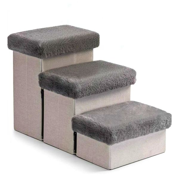 3 Step Pet Stairs Foldable Ramp for Dog &amp; Cat with Soft Cover - 80x43x42cm