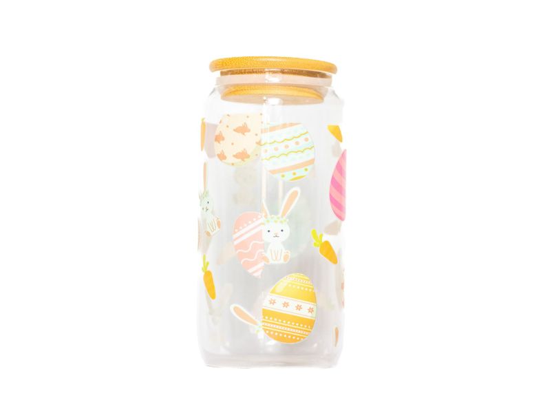 Easter Glass Cup with UvDtf Print &amp; Glass Straw