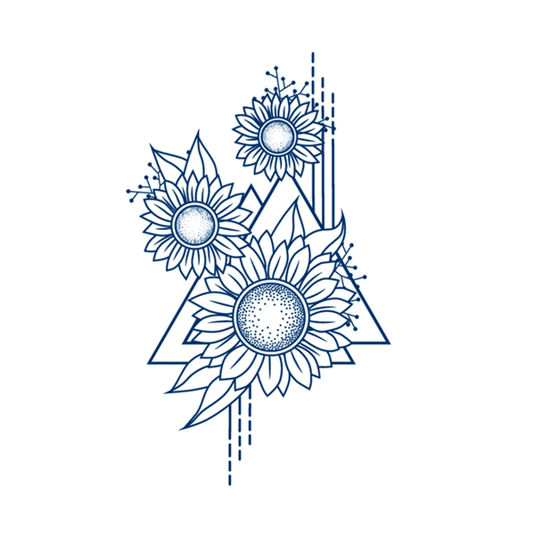1 x POU Floral Geometric Tattoos for Women - Sunflower