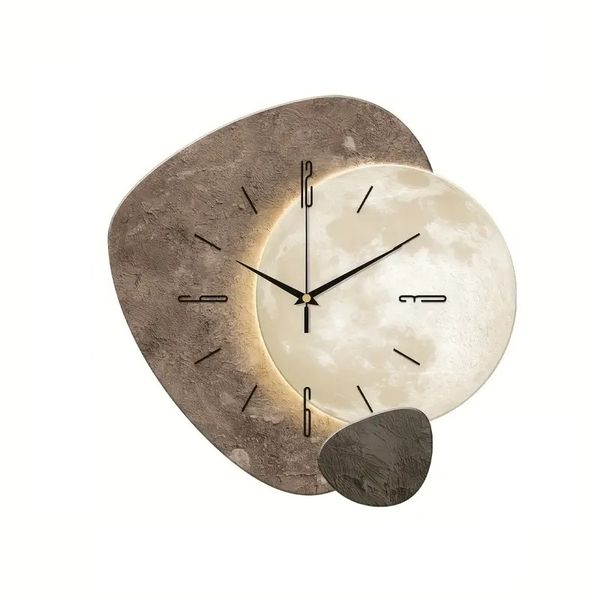 40cm Silent Moon Wall Clock - Statement Piece with Wooden Frame