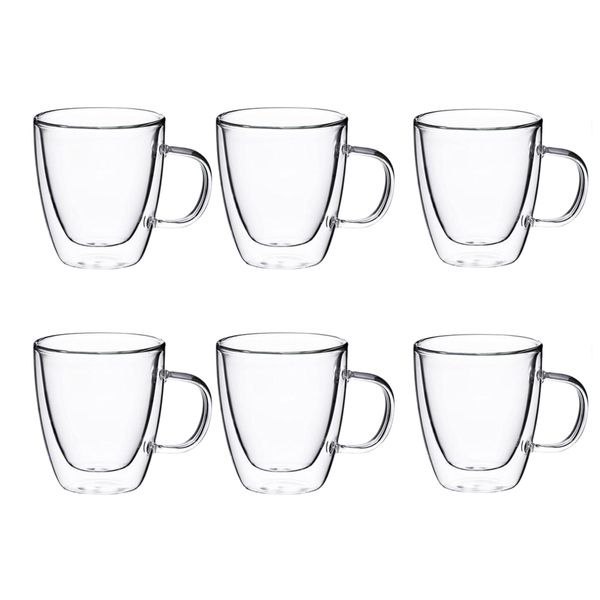 Cappuchino Coffee, Tea, Latte 350ml Glass Mug - 6 Pack
