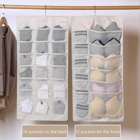 Buy House of Quirk Closet Hanging Organizer with Mesh 30 Pockets & Rotating  Metal Hanger,Dual Sided Wall Shelf Wardrobe Storage Bags,Oxford Cloth Space  Saver Bag for Bra Underwear Underpants Socks (Grey) Online