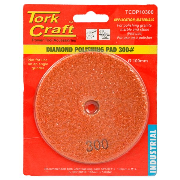 Tork Craft - 100mm Diamond Wet Polishing Pad 300 Grit Orange - 2 Pack