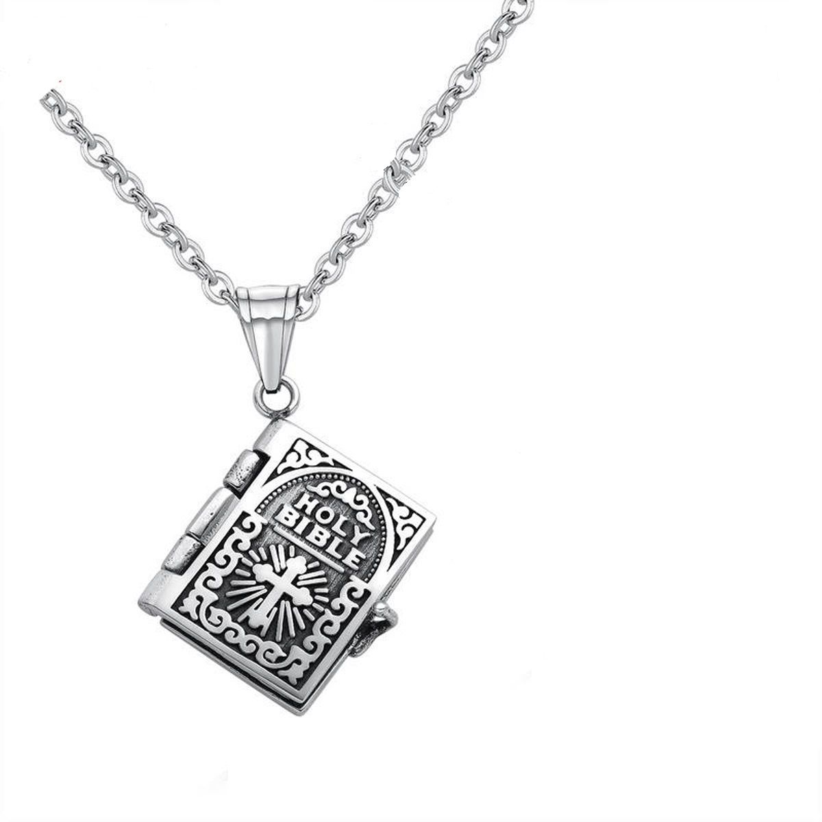 Bible locket pendant with - The Our Father inside - Men's Necklace ...