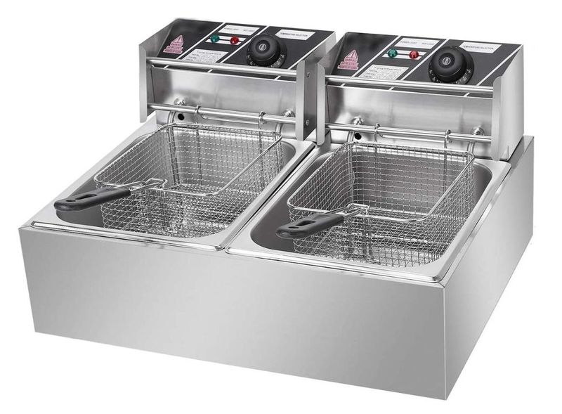 12L Commercial Stainless Steel Double Electric Fryer: Dual Deep 6L+6L Tanks