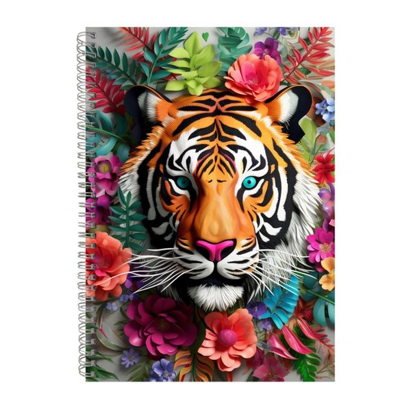 3D Tiger Flowers Light Background Notebook Gift Idea A4 Notepad Pad 108