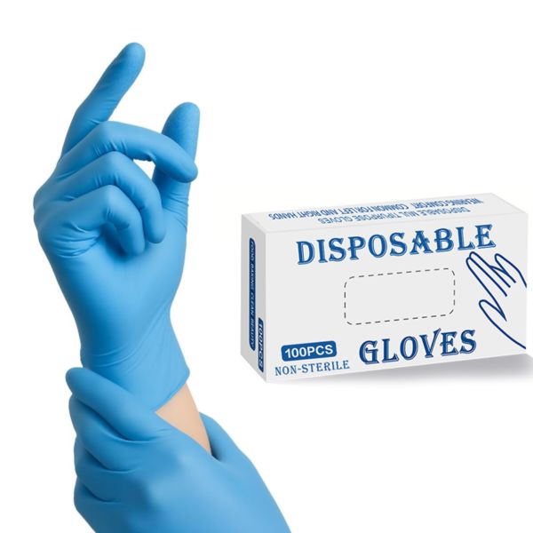 100Pcs Nitrile Throwaway Gloves, Ergonomic Nitrile Gloves Lining - Blue
