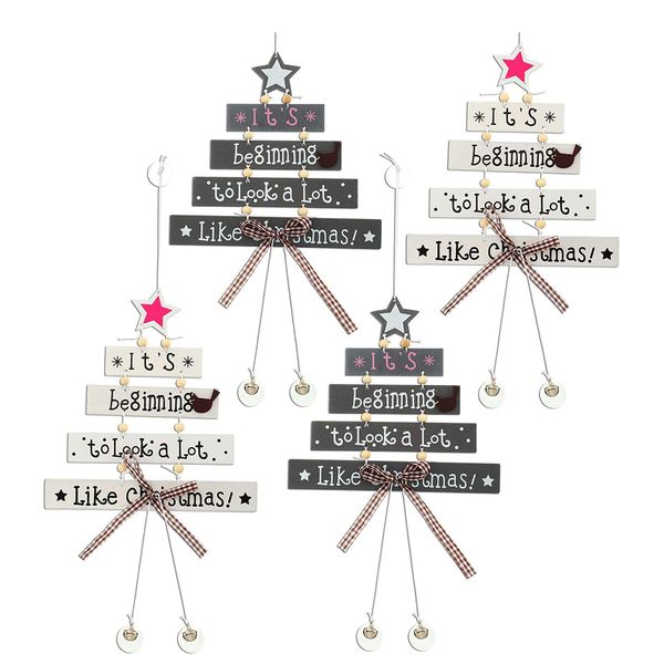 4Pcs Christmas Wood Tree Pendant Wooden Crafts Wooden Card Hanging