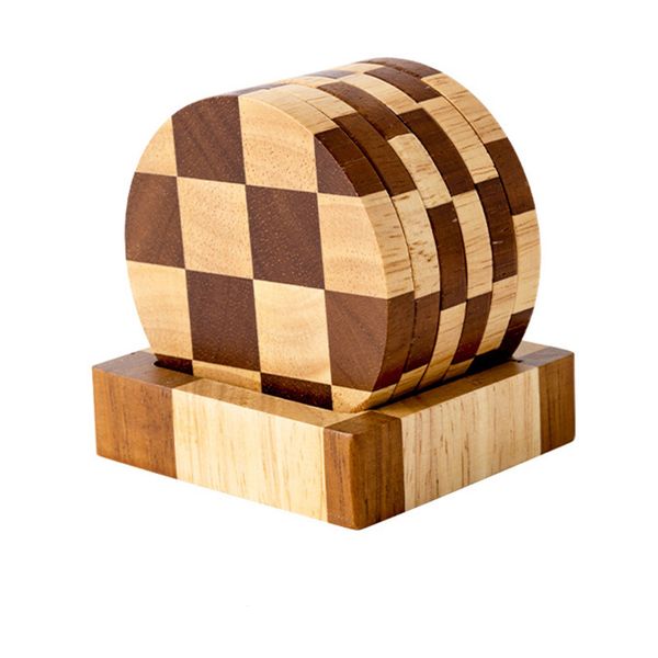 Checkered Coaster Set of 6 - Wooden Teacup Coasters