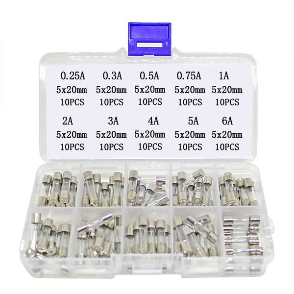 TWB 100pcs Fast-Blow Glass Fuses Assorted Kit 5x20mm 250V 0.25A, 0.3A etc