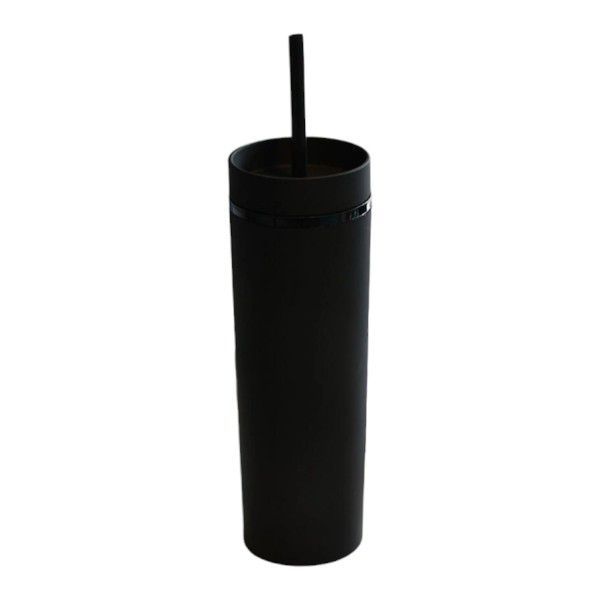 Matte Double-Wall Tumbler with Straw - Black