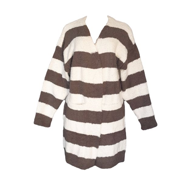 Ladies Brown Stripe Cardigan with Pockets