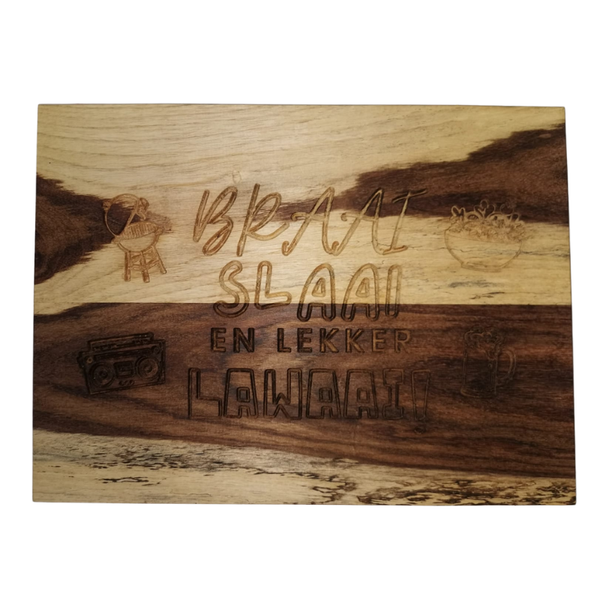 30x40 cm Kiaat Wooden Chopping / Cheese Board - Braai, Slaai, lekker lawaai