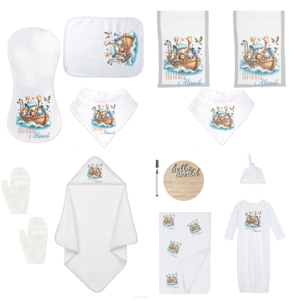 Baby Shower Full Gift Set-Burp Cloths, Hooded Towel - I'm God's Miracle