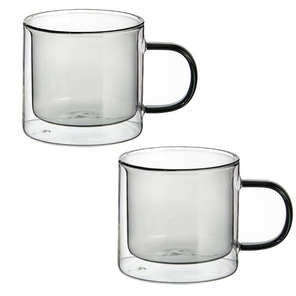 Kitchen Home Double Wall Colourful Glass Mug Set of 2 (270ml)