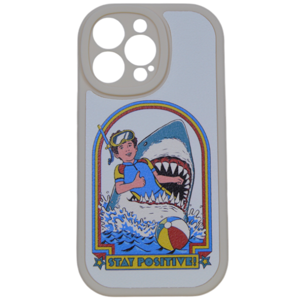 Stay Positive Shark Cartoon Phone Case for iPhone 13 Pro - White