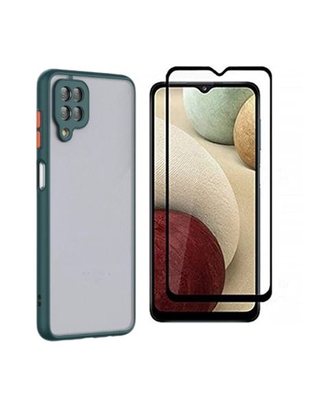 Soft TPU Mate Pouch and Tempered Glass Protector For Samsung A12 - Black