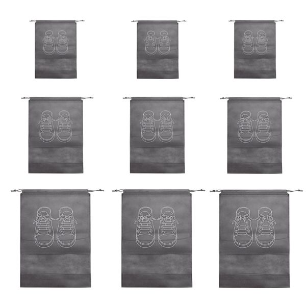 Home Travel Portable Drawstring Dust-Proof Grey Shoes Storage Bags - Set of 9