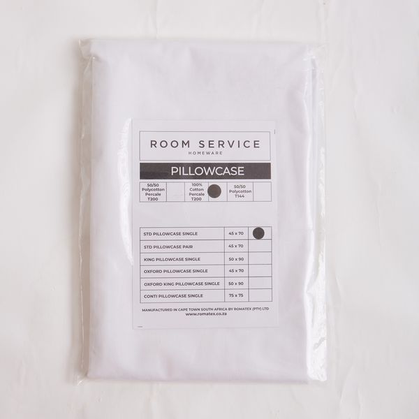 Room Service 100% Cotton 200 Thread Count Percale Pillowcase - White