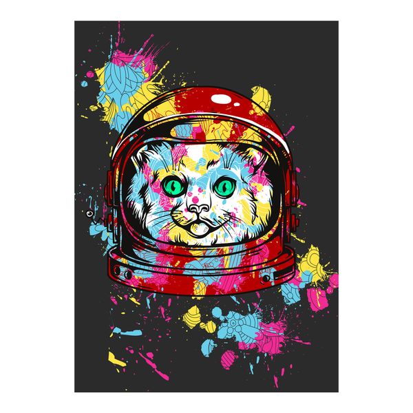 Colourful Red Astronaut Cat Fleece Blanket image