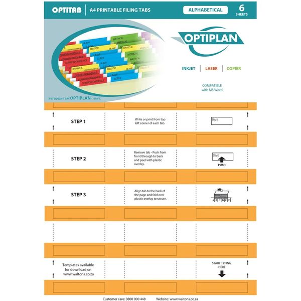 Optiplan Opti Tabs Alpha A4 24Up (Pack 144) Oran image