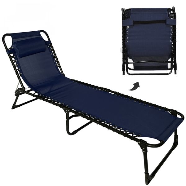 Sun Lounger Folding Reclining Chair Adjustable Chair with Pillow