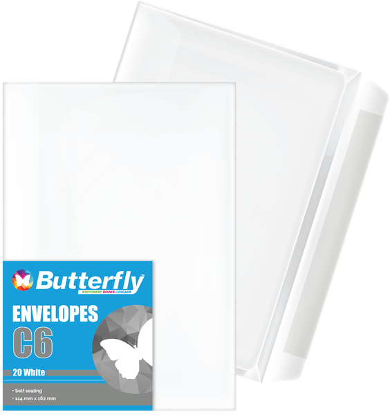 Butterfly Envelopes C6 - Self Seal White 20 (Pack Of 5, 100 Envelopes)