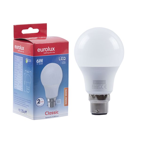 Eurolux - LED A60 Globe B22 6w 3000K